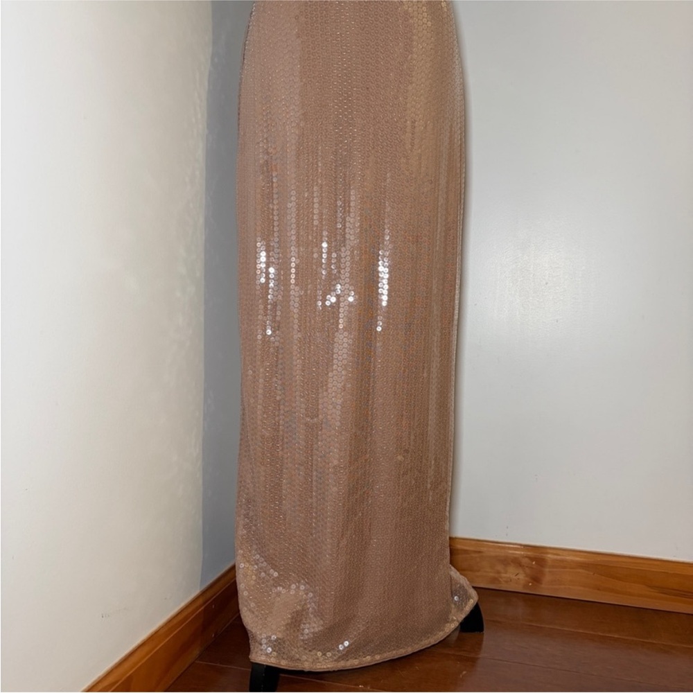 Reformation x Camille Rowe Bevelyn Dress Scoop Neck Midi Sequin Slip Size 6 Nude - Picture 7 of 14
